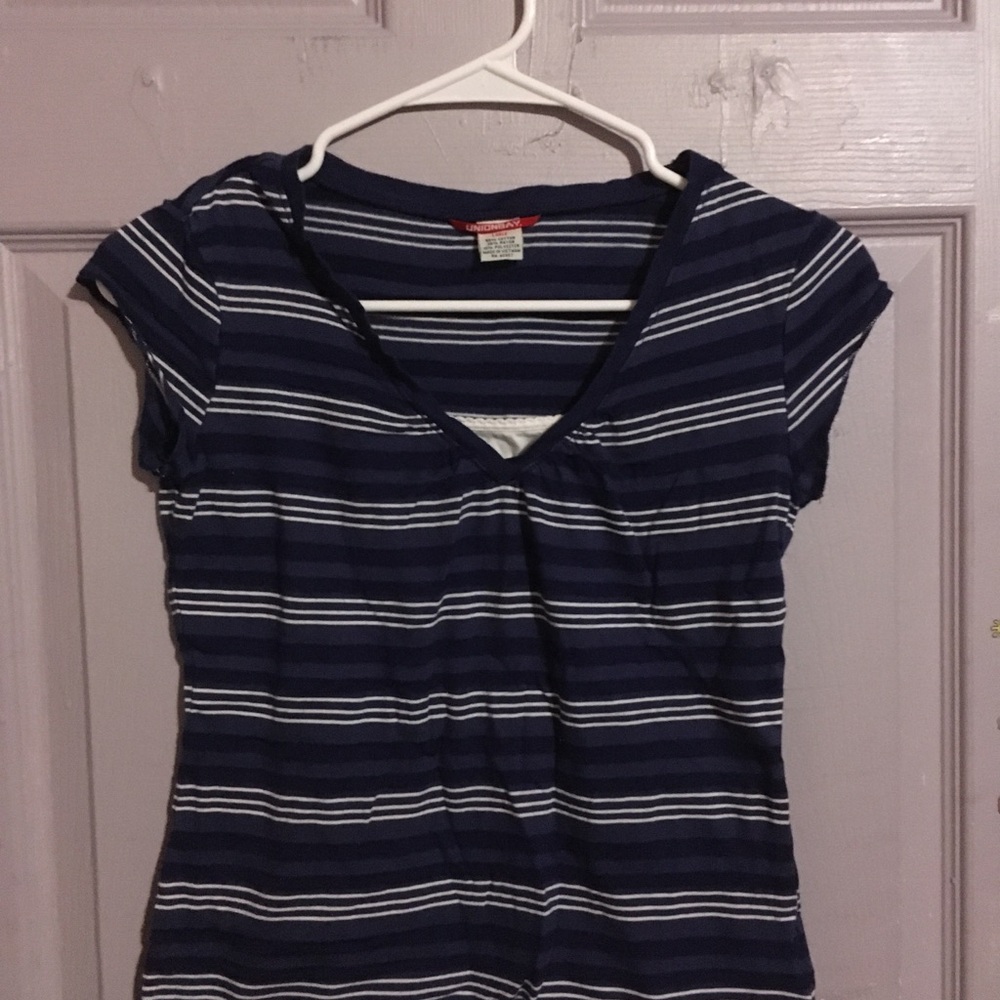 Unionbay Women’s Navy Stripe Short Sleeve Top Size Large